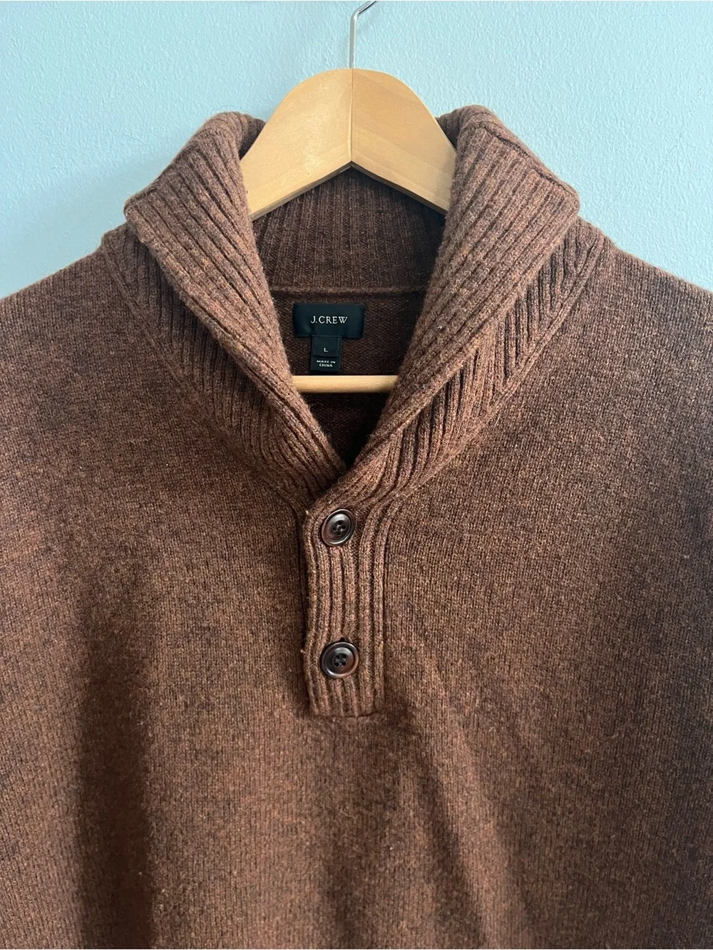 J. Crew Men's Lambswool Shawl Collar Sweater Size Large Layering Preppy Brown